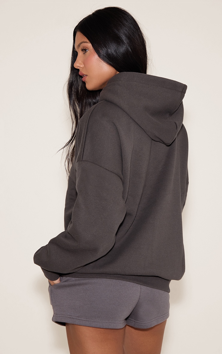 PRETTYLITTLETHING Charcoal Logo Oversized Hoodie image 2