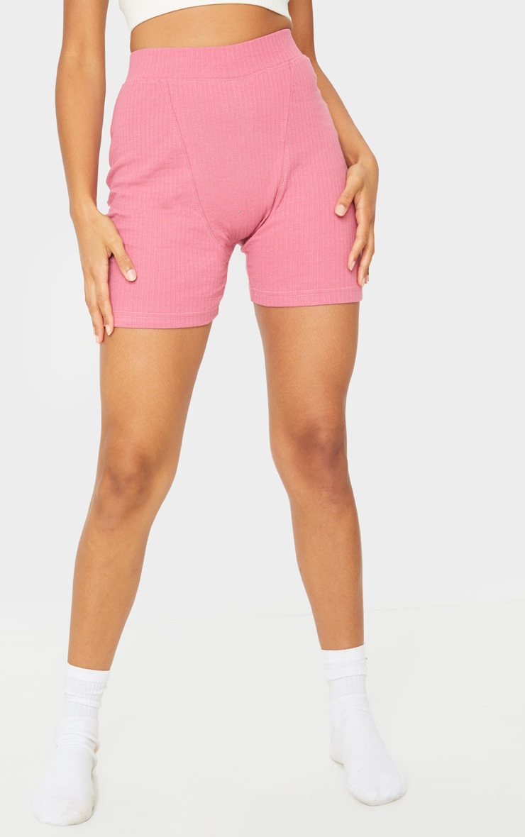 Pink Structured Rib Seam Detail Shorts image 2