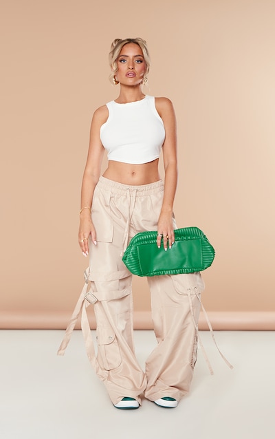 Petite Beige Pocket Detail Wide Leg Cargos