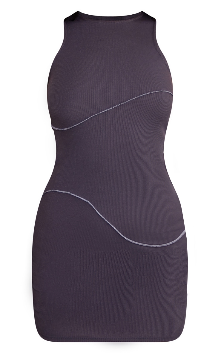 Charcoal Rib Exposed Stitch Binding Bodycon Dress | Dresses | PLT