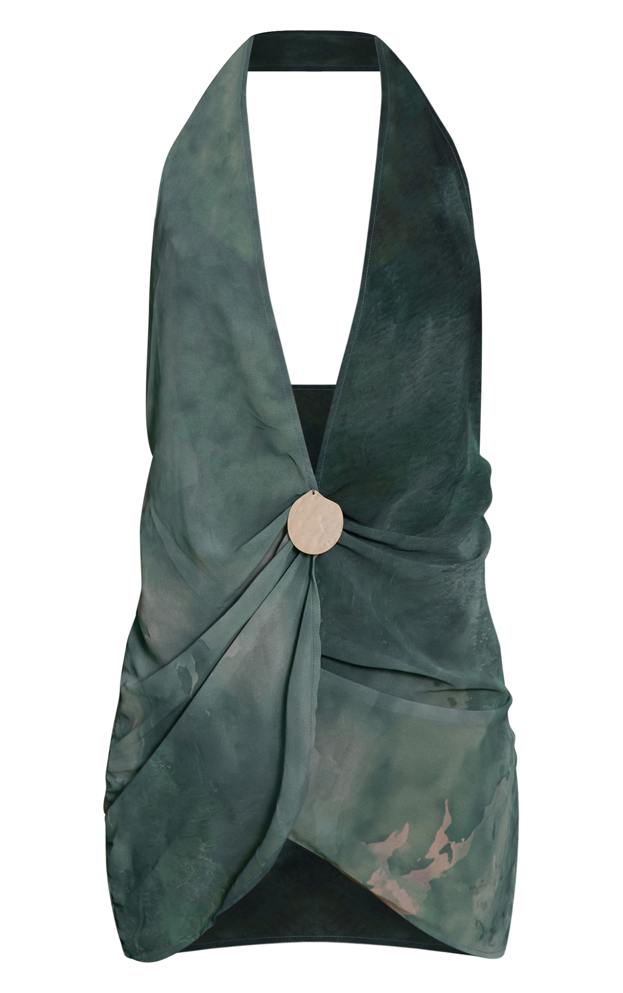 Teal Chiffon Ruched Halter Neck Mini Beach Dress image 5