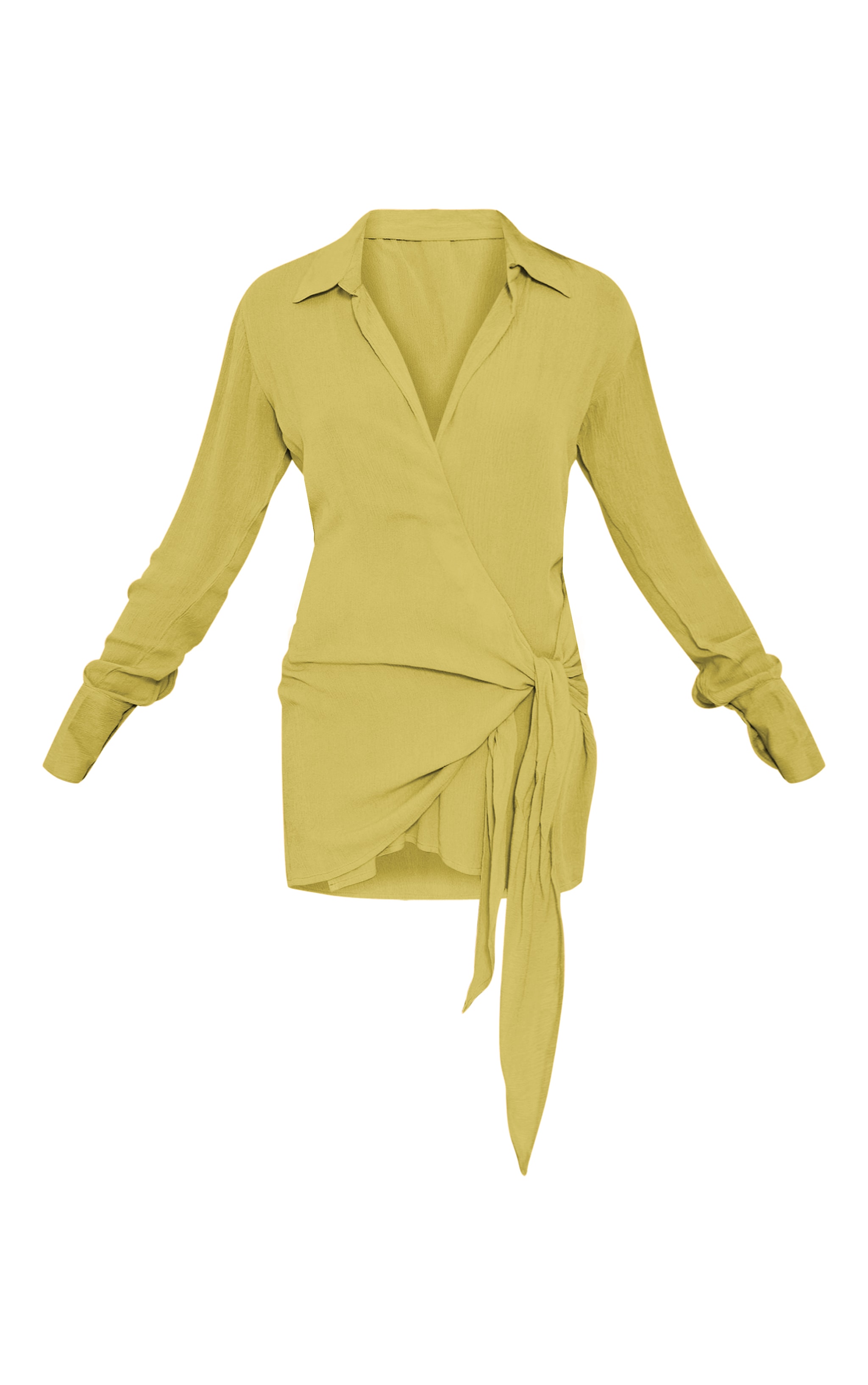 Olive Textured Plunge Wrap Shirt Dress image 5