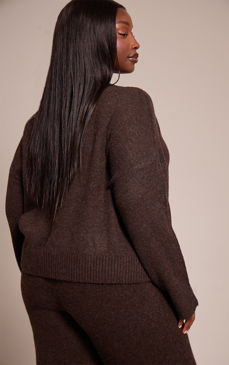 Plus Chocolate Marl Knitted Cropped Crew Neck Sweater image 2
