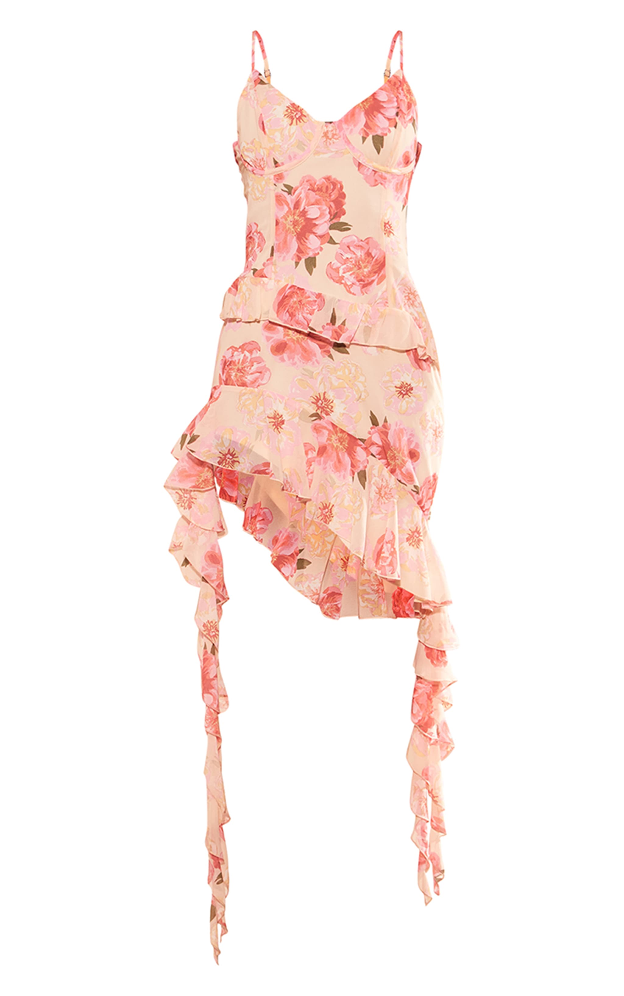 Mini robe drapée en mousseline de soie rose clair multicolore à volants image 5