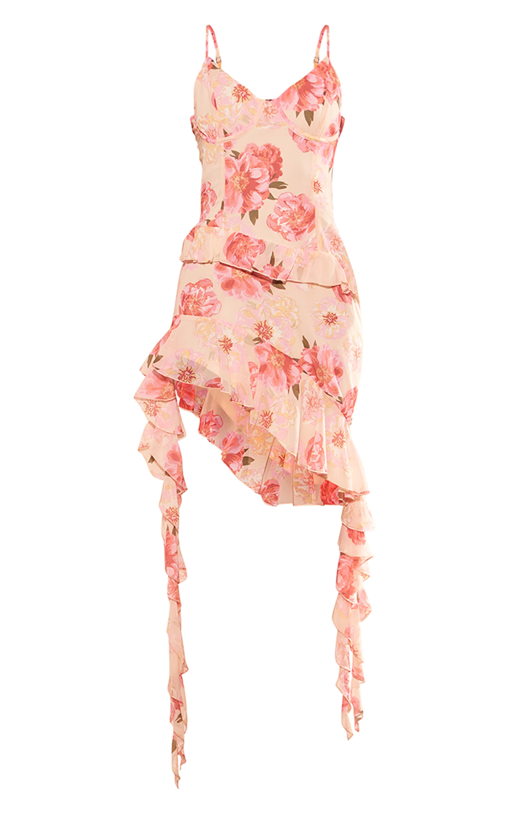 Light Pink Floral Chiffon Frill Drape Mini Dress image 5