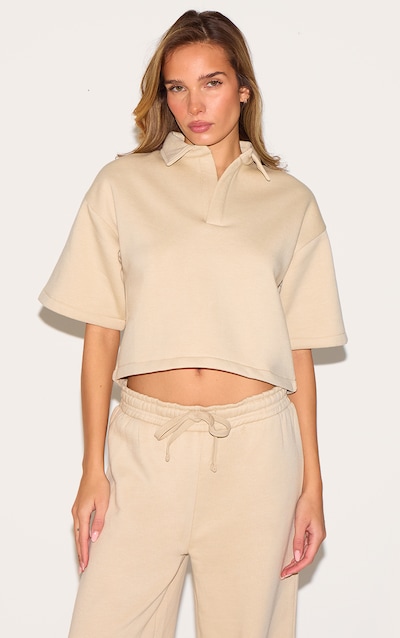 Stone Boxy Collar Detail Cropped Sweatshirt