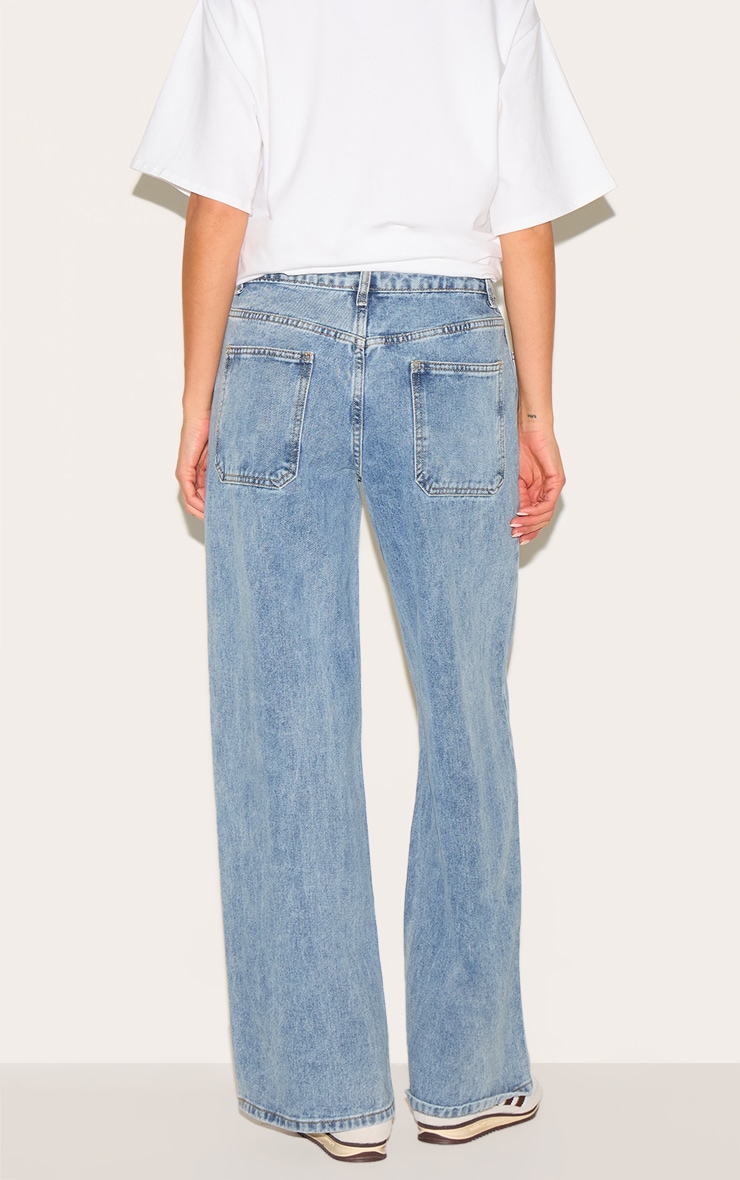  Light Blue Button Detail Wide Leg Jeans image 3