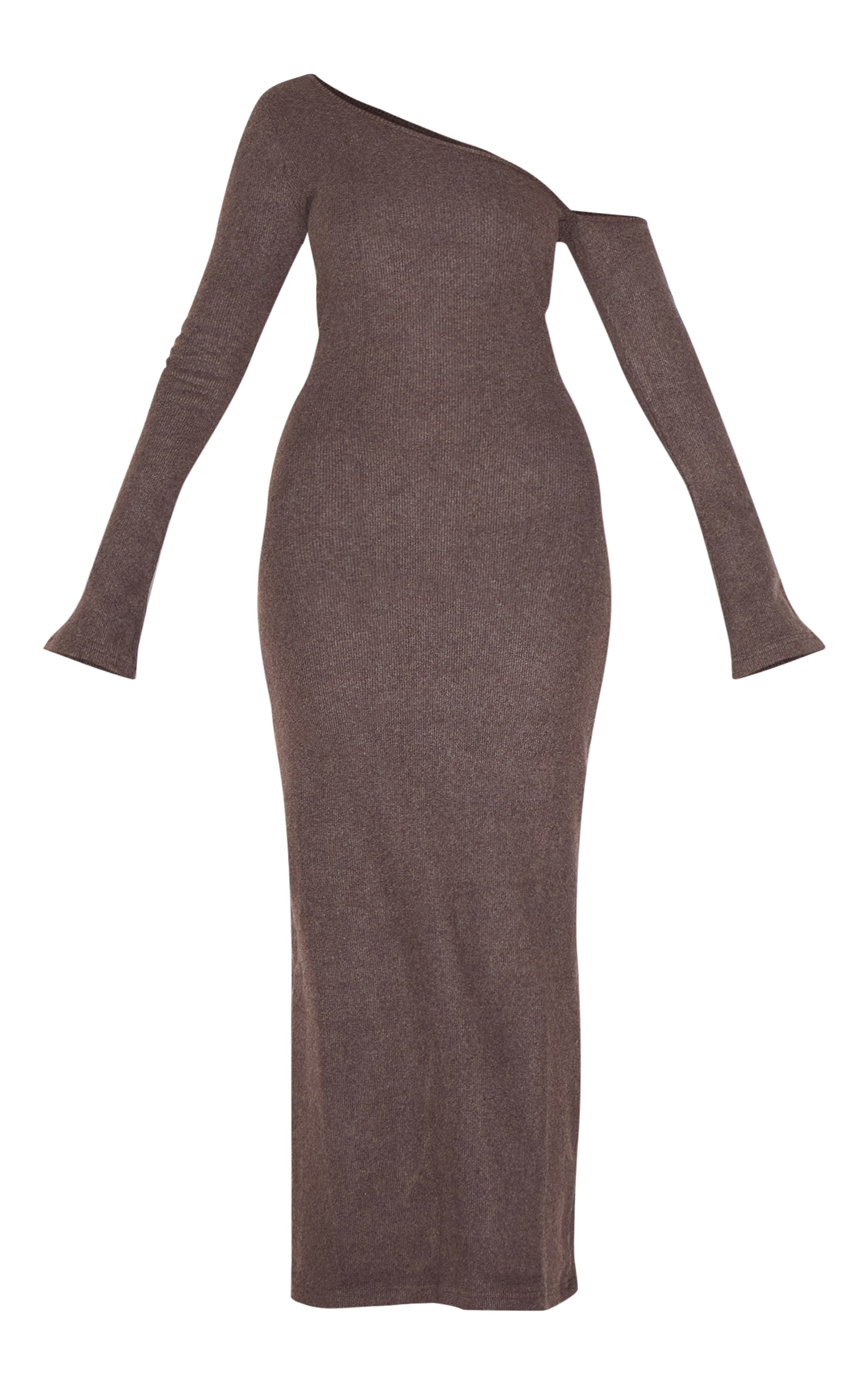 Chocolate Heavy Brushed Asymmetric Maxi Dress image 5