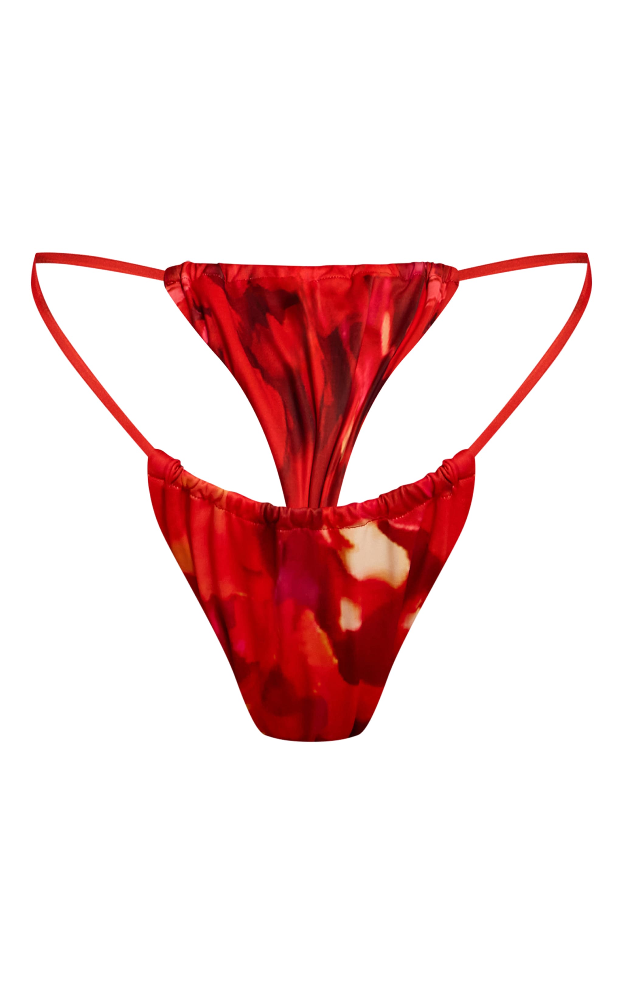Red Printed Tanga Thong Bikini Bottoms image 5