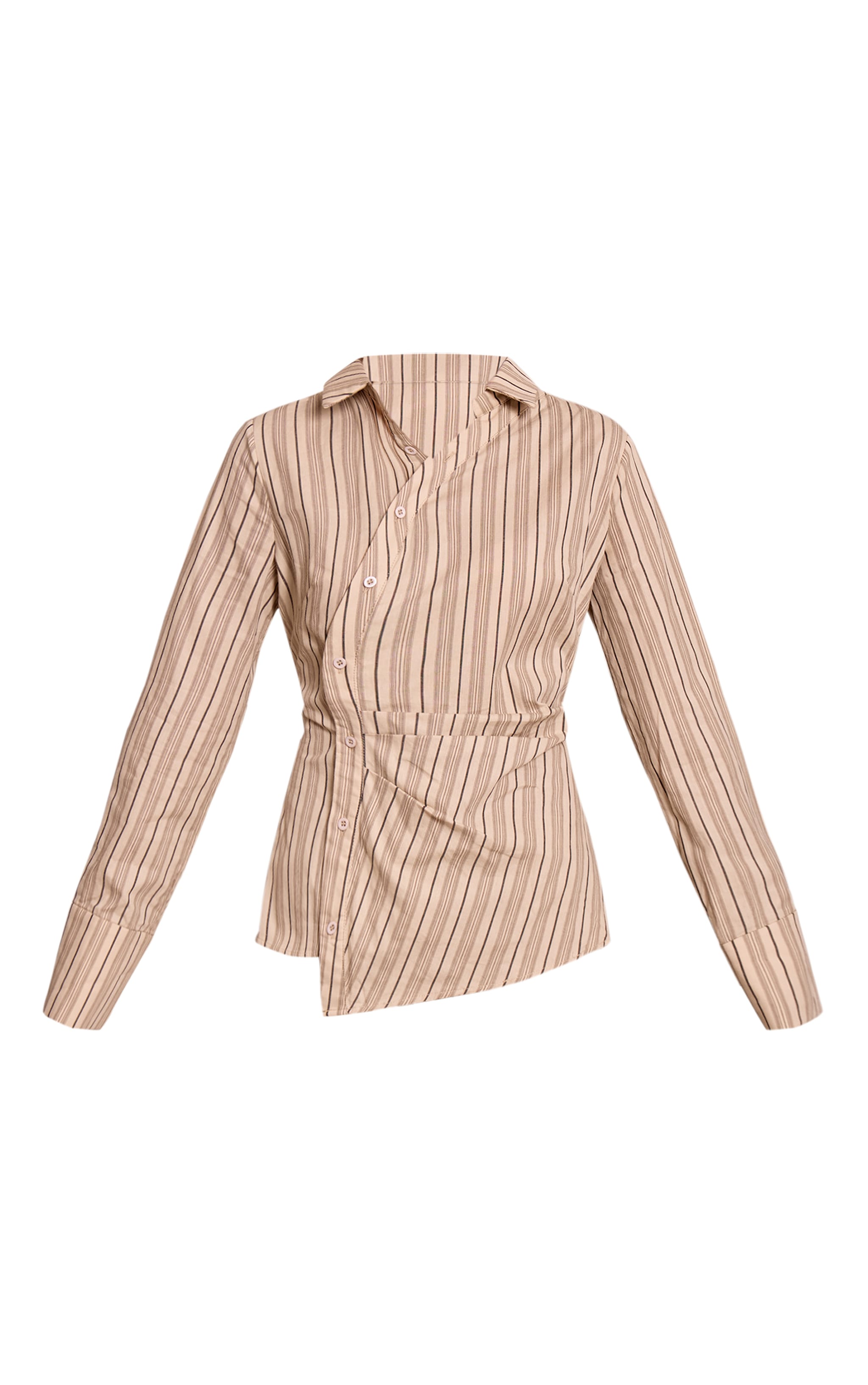 Stone Woven Pinstriped Asymmetrical Shirt image 5