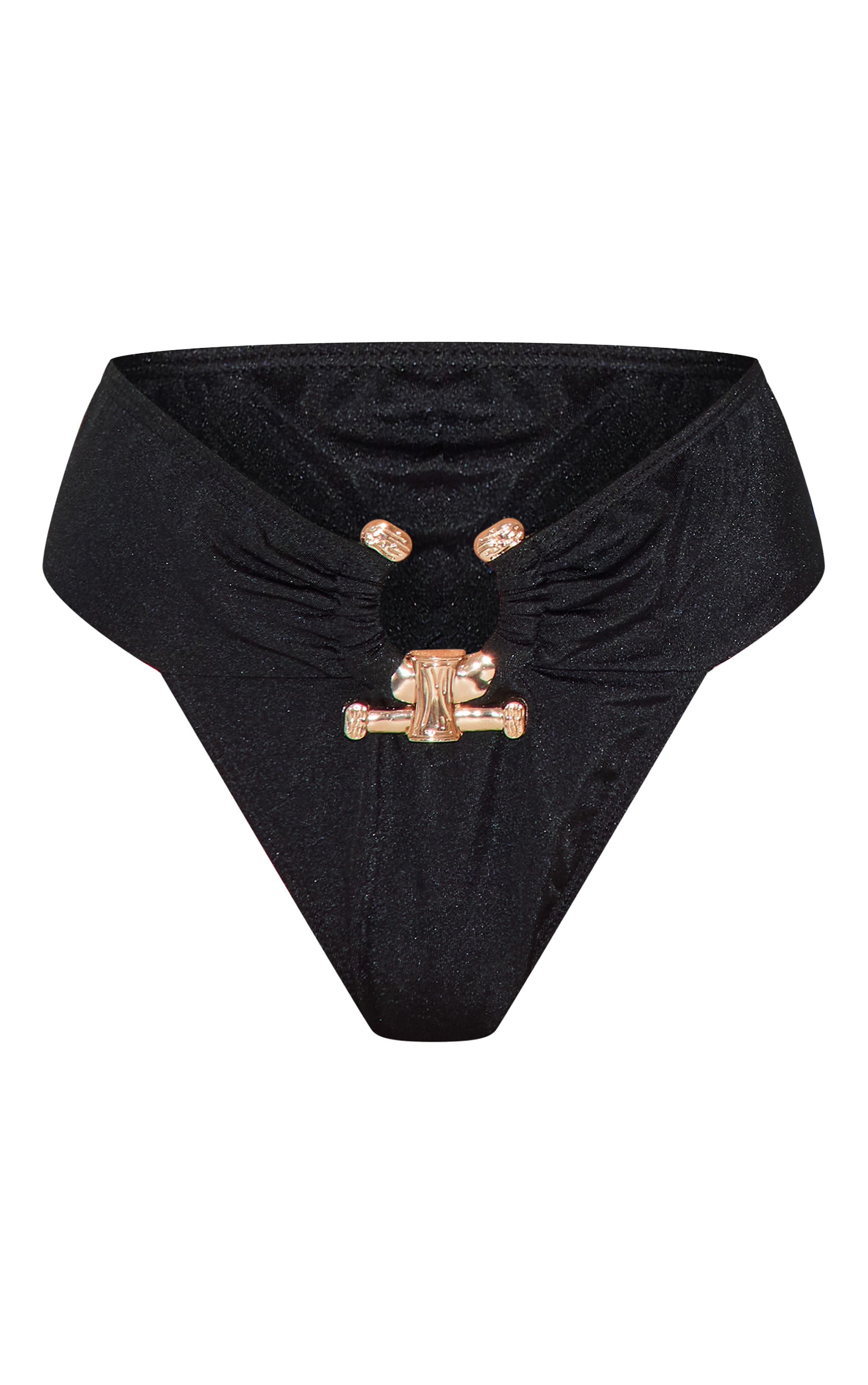 Black Hammered Trim High Waist Bikini Bottoms image 1