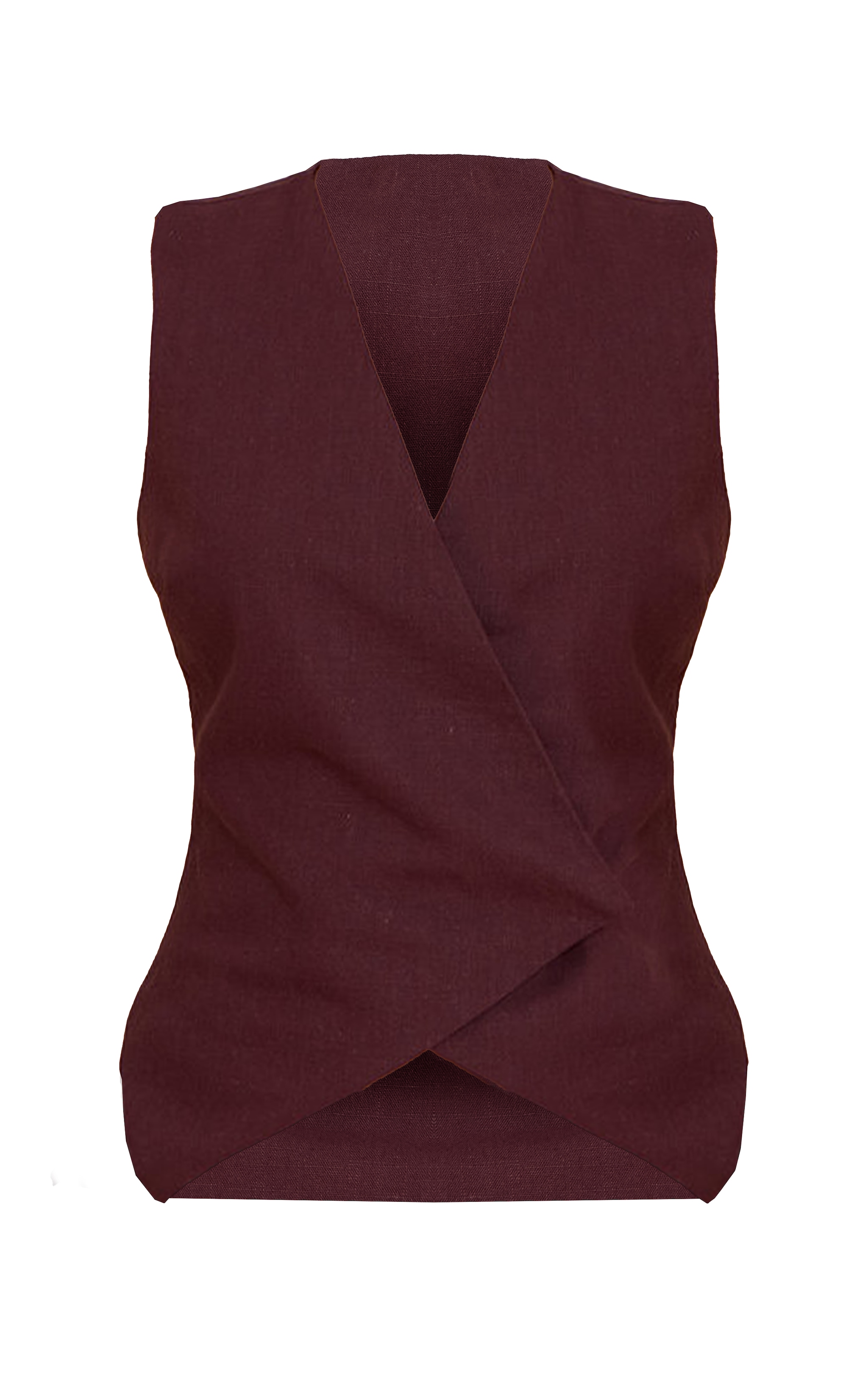 Deep Chocolate Premium Linen Blend Button Asymmetric Vest image 5