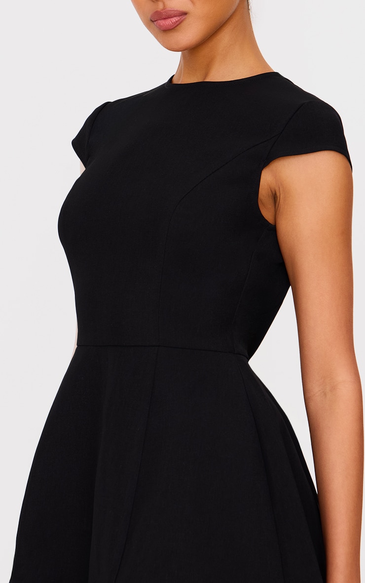 Black Cap Sleeve Mini Curved Shift Dress image 4