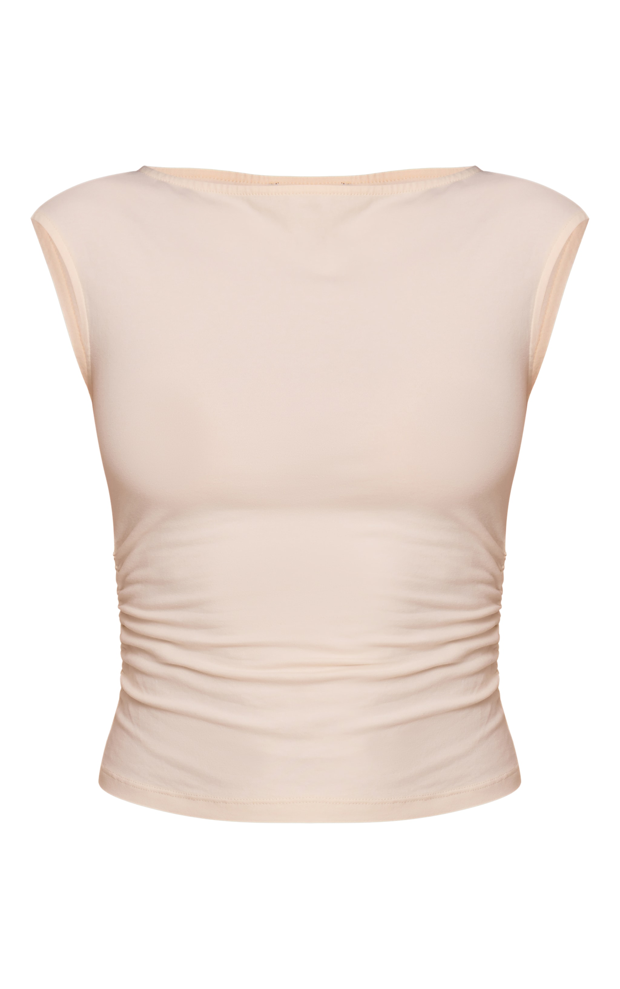 Cream Soft Cotton Ruched Side Sleeveless Top image 5