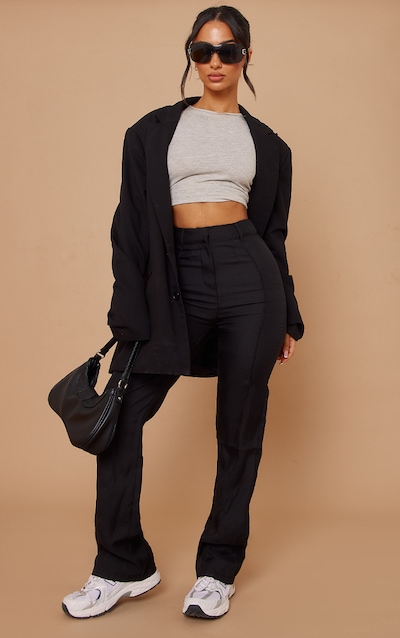 Petite Black High Waisted Straight Leg Trousers