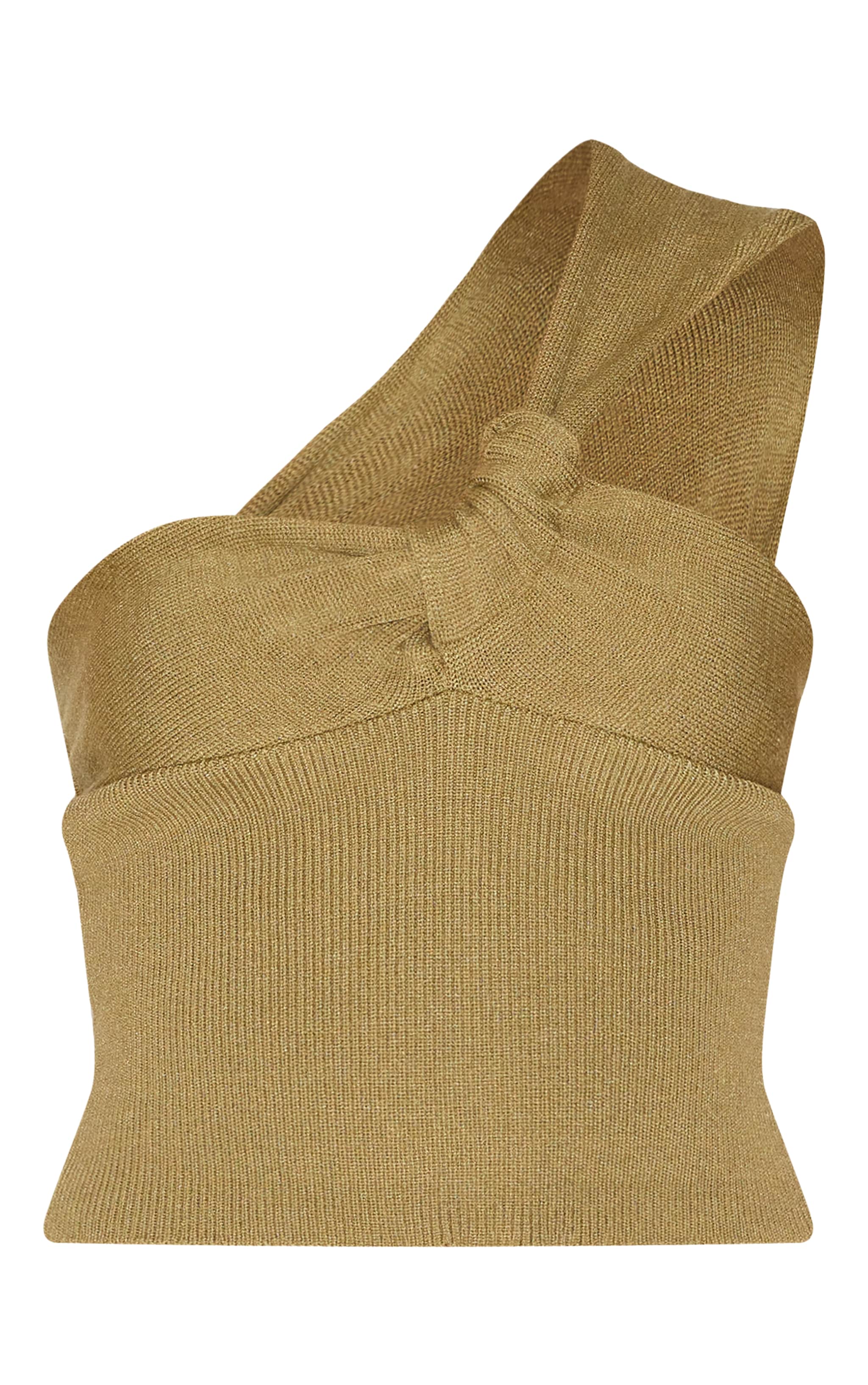  Petite Olive Knitted One Shoulder Bow Top image 1