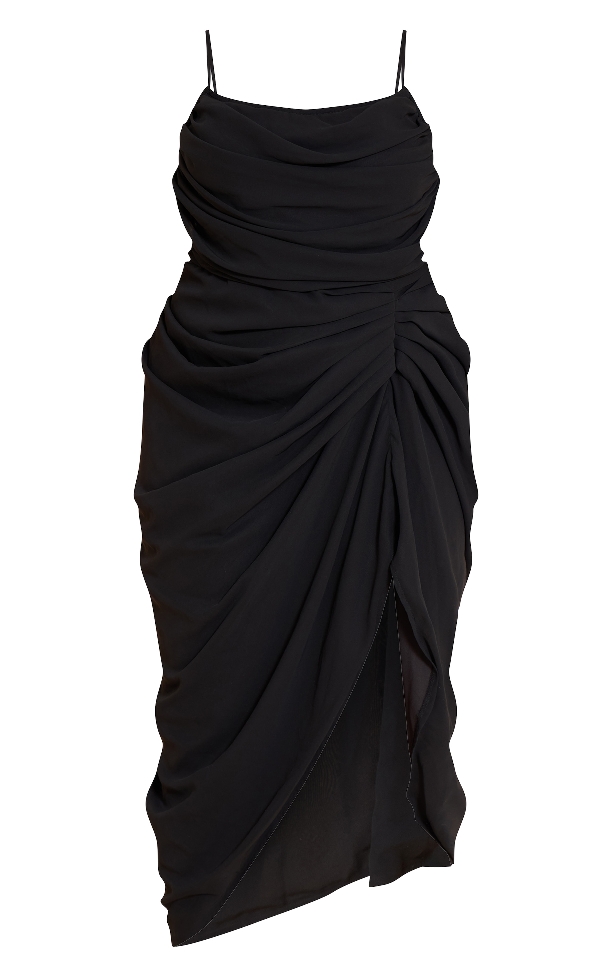 Plus Robe mi-longue drapée en mousseline de soie noire à détail corset image 5