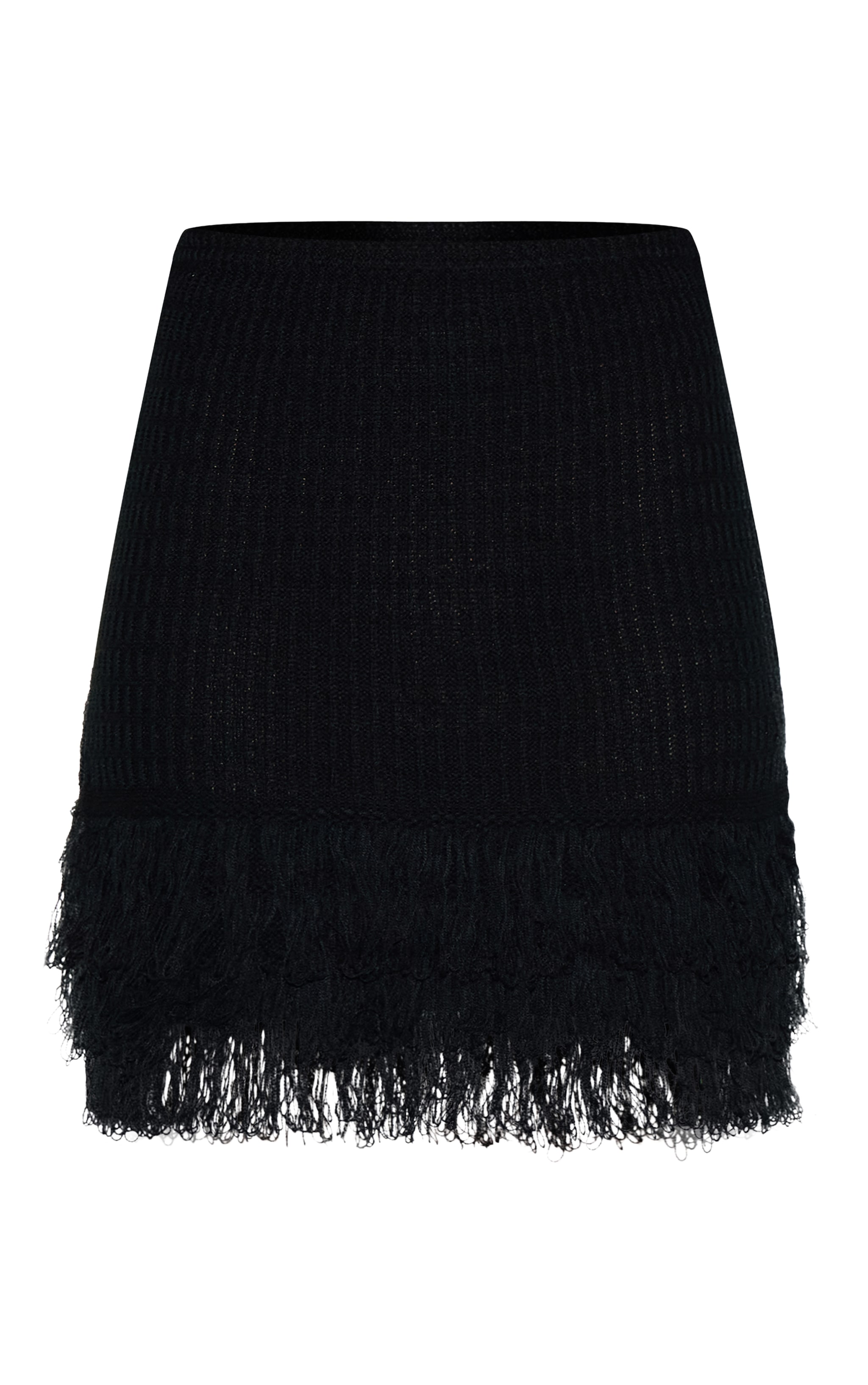 Petite Black Rib Fringe Hem Knit Skirt image 6