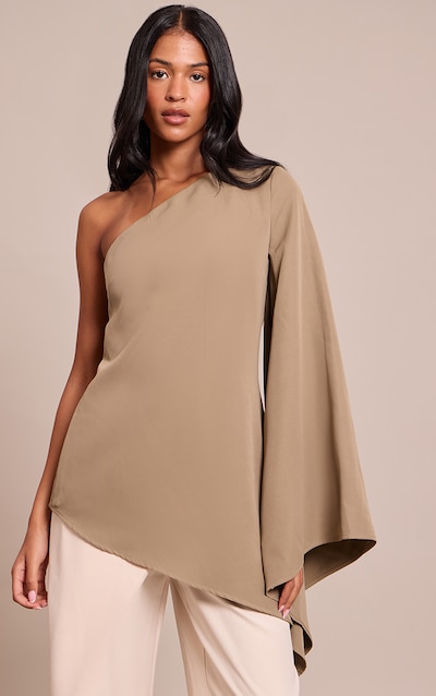 Tall Khaki Woven Asymmetric Flare Sleeve Long Top