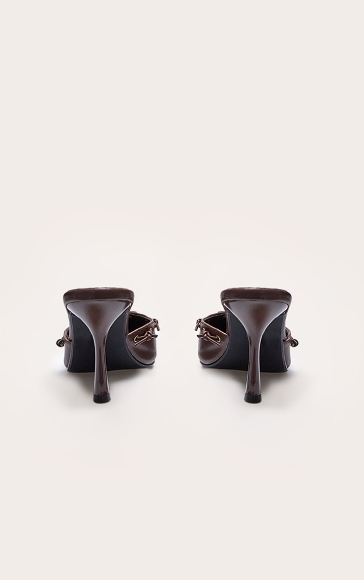 Chocolate Pu Point Toe Bow Mid Stiletto Heeled Court Mules image 3