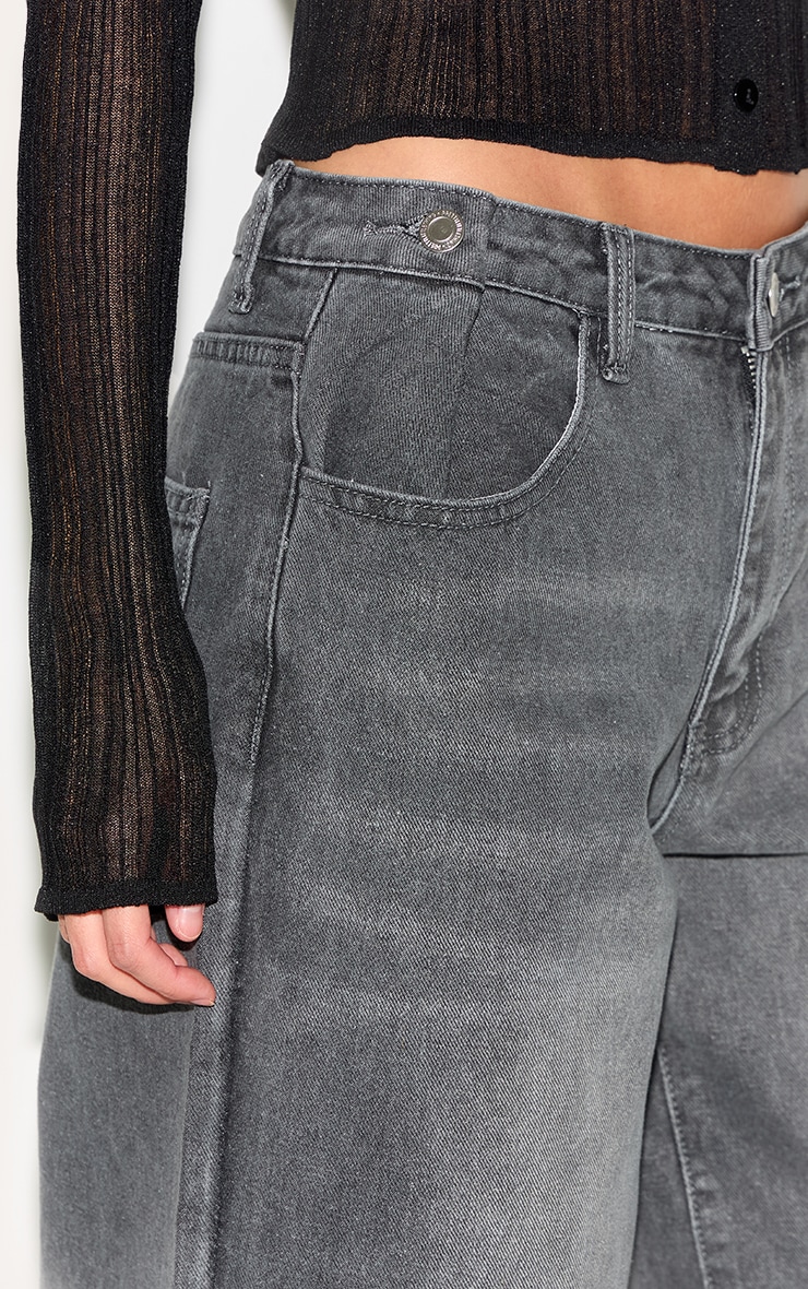 Washed Grey Button Detail Wide Leg Jeans image 4