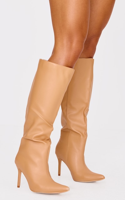 Honey PU Point Toe Stiletto Heeled Knee High Boots