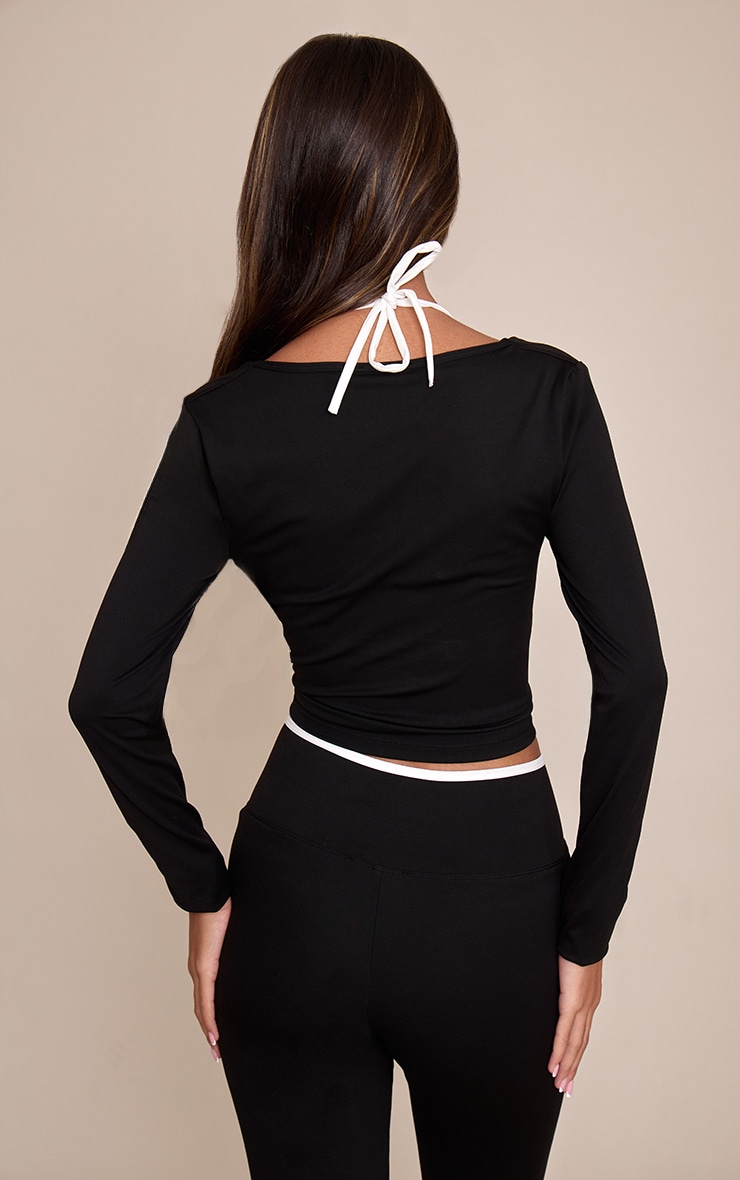 Petite Black Sculpt Double Layer Long Sleeve Gym Top image 2