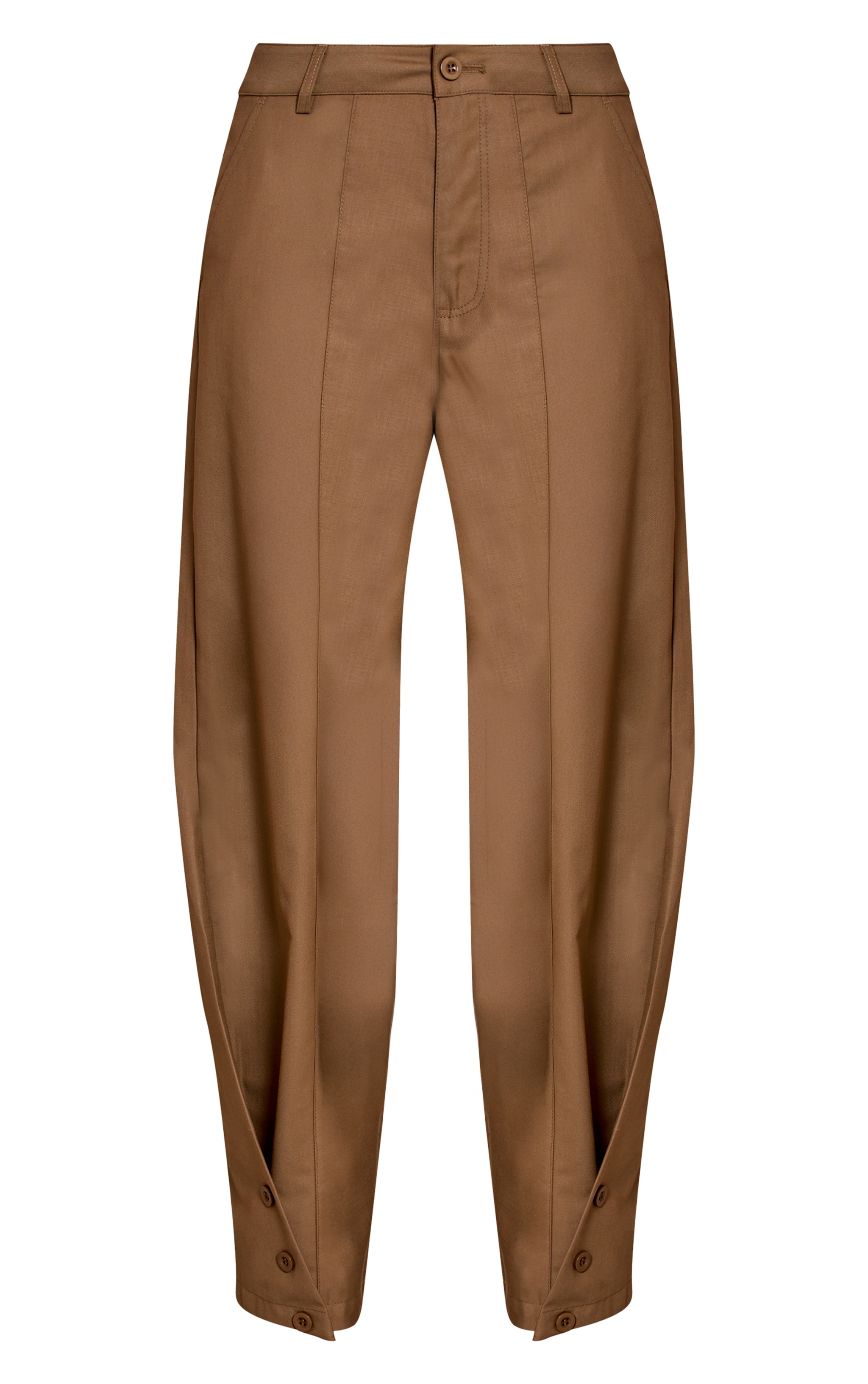 Sage Khaki Woven Button Barrel Leg Seam Pants image 5