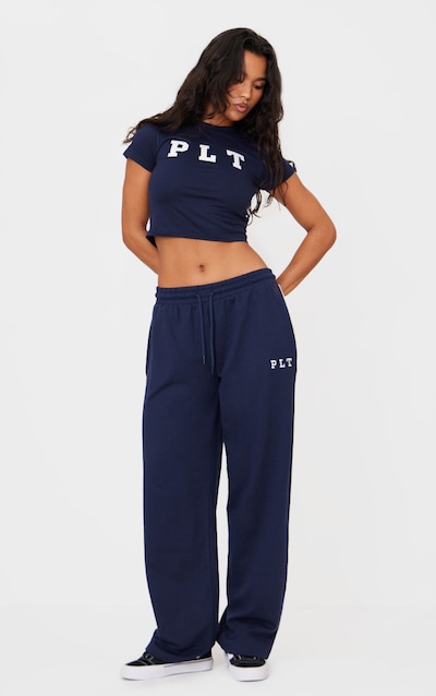 PRETTYLITTLETHING Navy Contrast Binding Wide Leg Track Pants