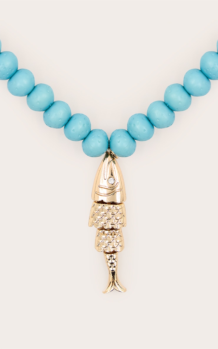 Collier en perles turquoise à pendentif poisson image 3