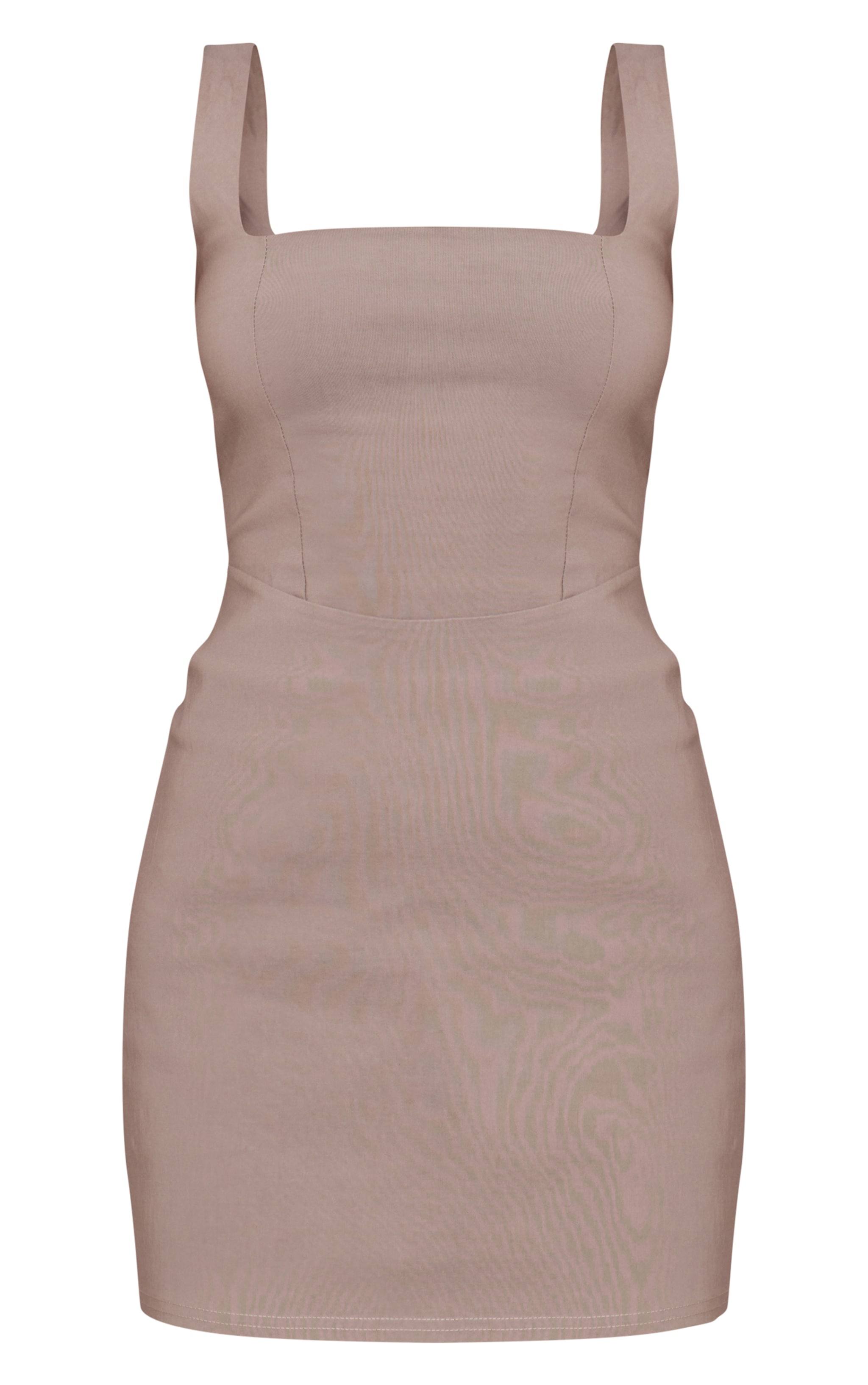 Taupe Stretch Woven Square Neck Sleeveless Bodycon Dress image 5