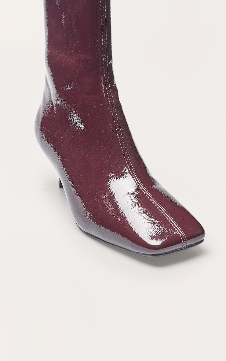 Chocolate Plum Crinkle PU Snip Toe Kitten Heel Ankle Boot image 5