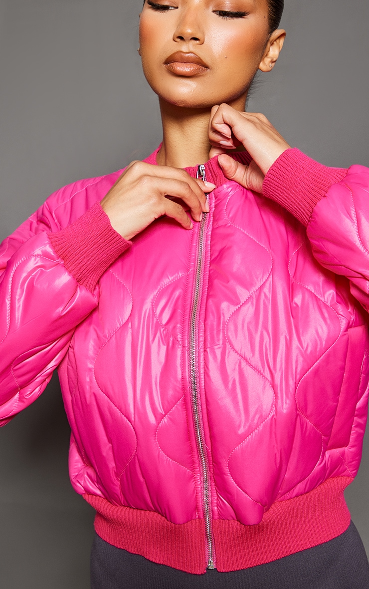 Pink Wave Quilted Cropped Bomber Jacket PrettyLittleThing