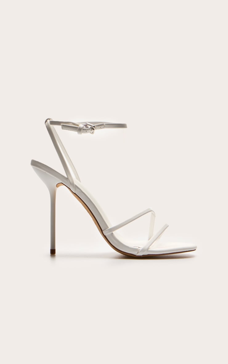 White Pu Round Toe Asymmetric High Stiletto Heeled Sandals image 2