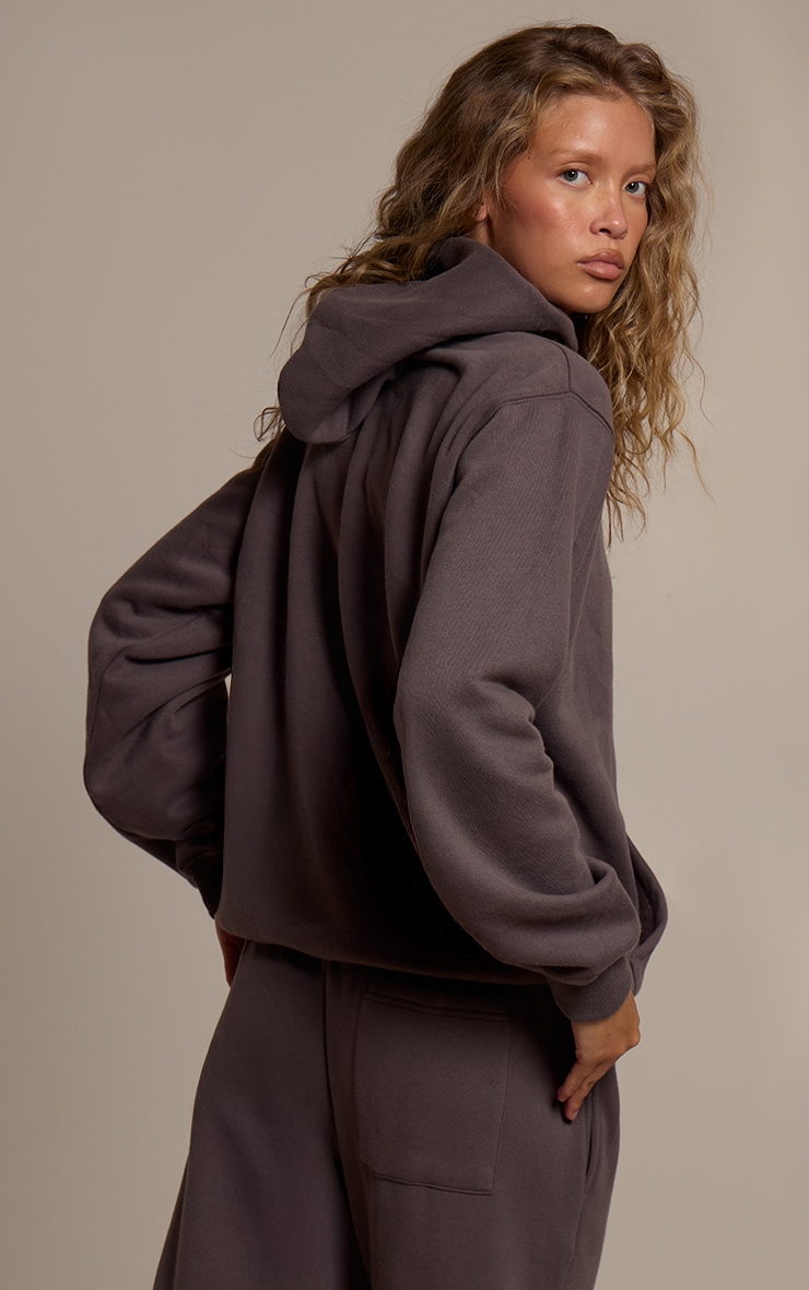 Charcoal Cotton Fleece Pullover Hoodie image 2