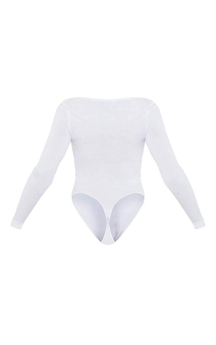 White Slinky Long Sleeve Lace Up Tie Detail Bodysuit image 6