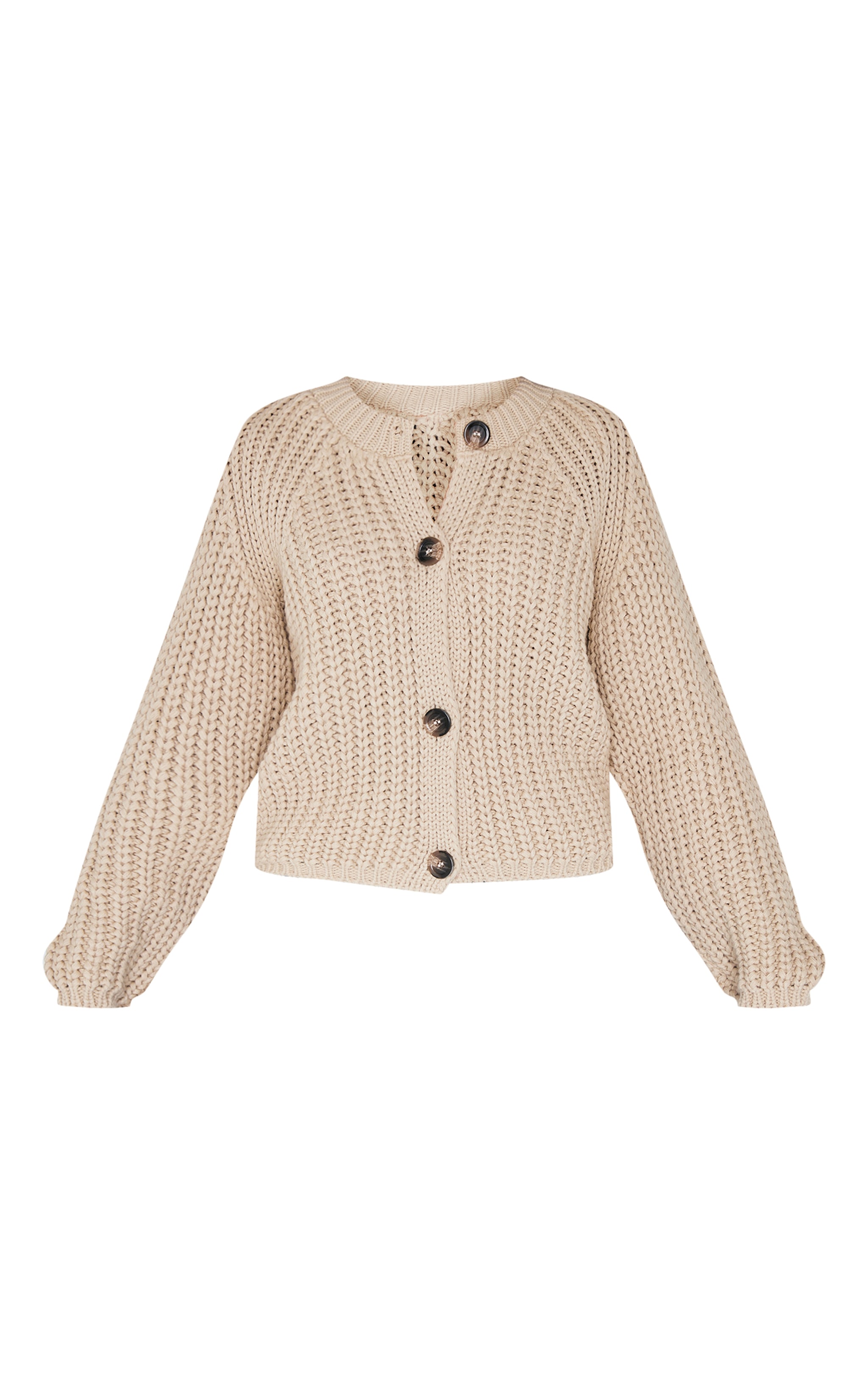 Beige Chunky Cable Knit Button Up Cardigan image 5