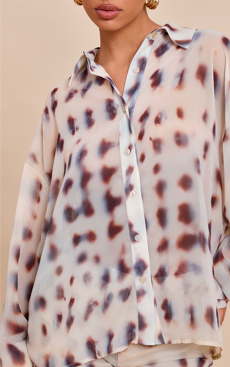 Cream Chiffon Printed Oversized Shirt image 4