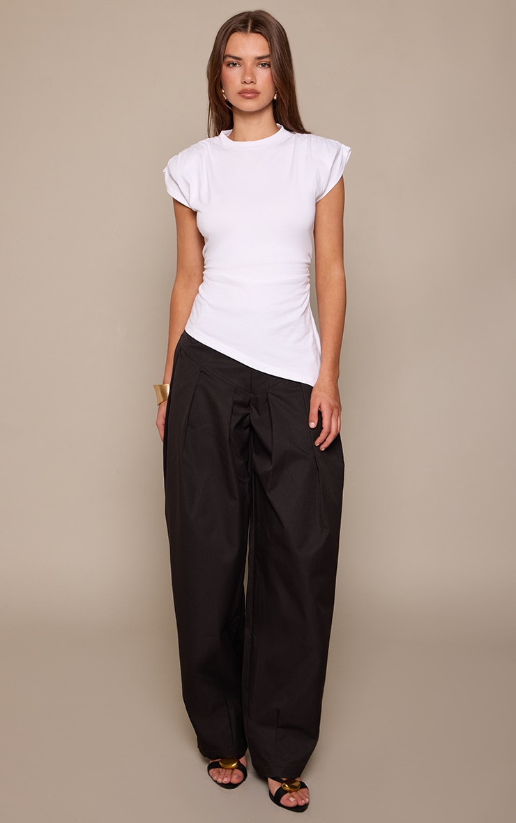 Black Woven Pleated Balloon Trousers image 1