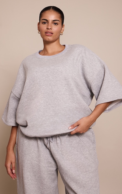 Plus Grey Marl Oversized Drop Shoulder Sweat T-Shirt