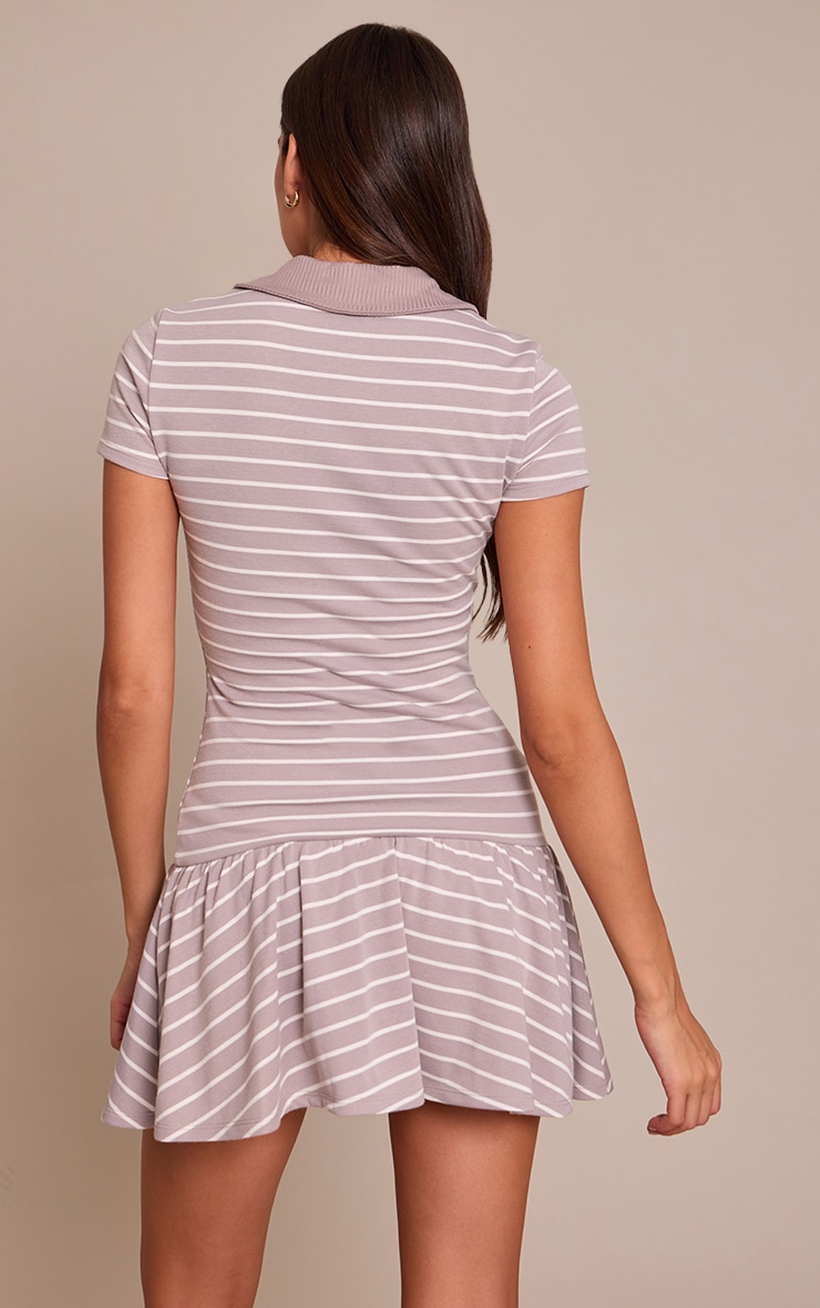Grey Striped Collar Detail Shift Dress image 2