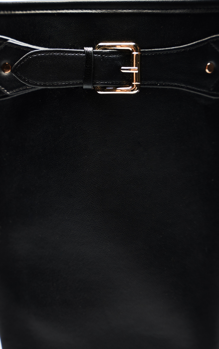 Black PU Buckle Detail Knee High Chelsea Boot image 5