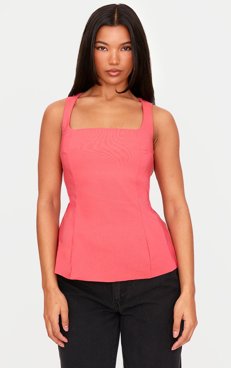 Pink Woven Cut Out Bust Backless Long Top Tops PLT KSA