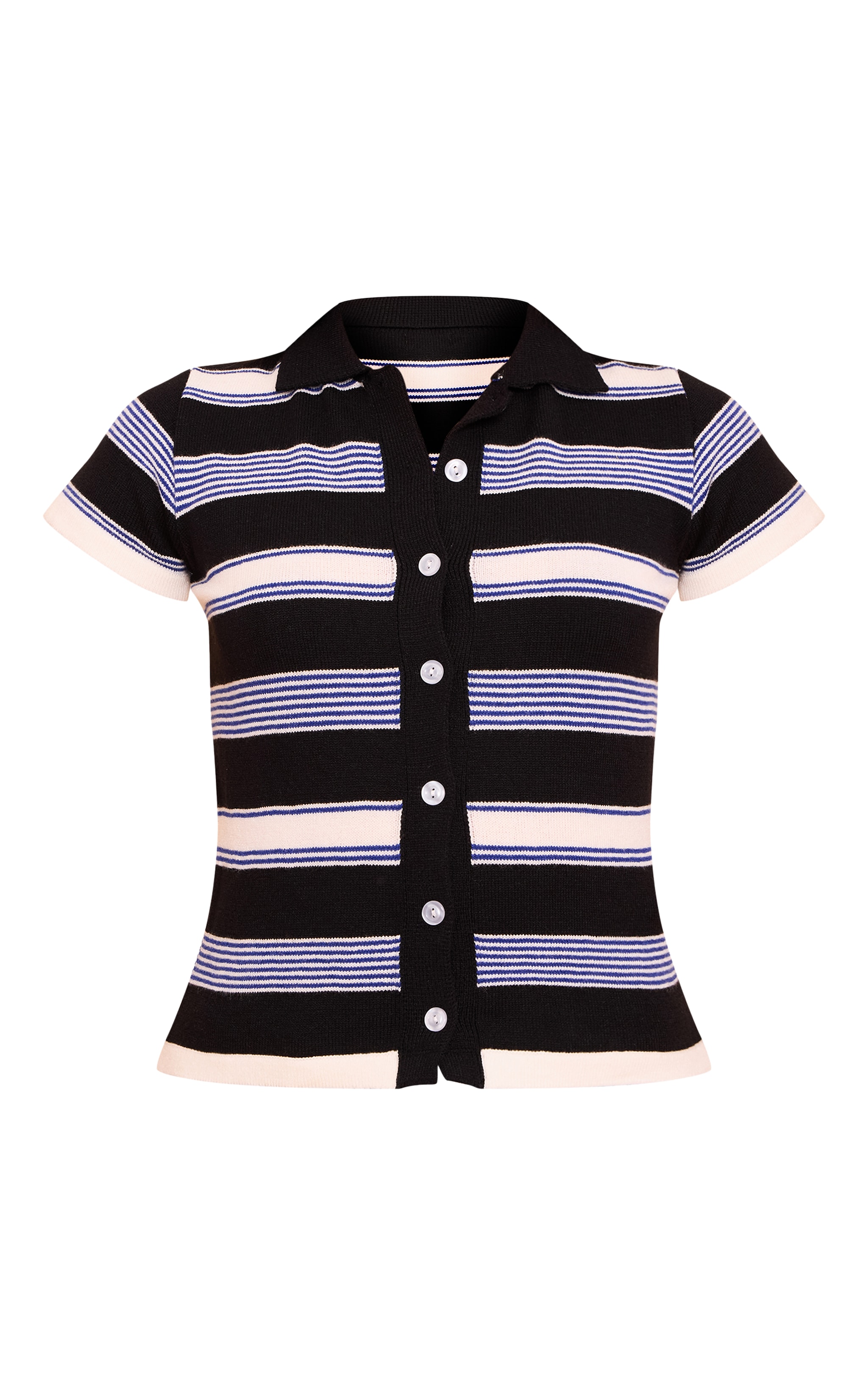 Navy Stripe Knit Polo Top image 5
