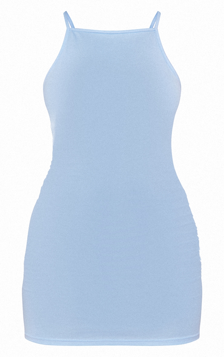 Baby Blue Viscose High Neck Bodycon Dress image 5