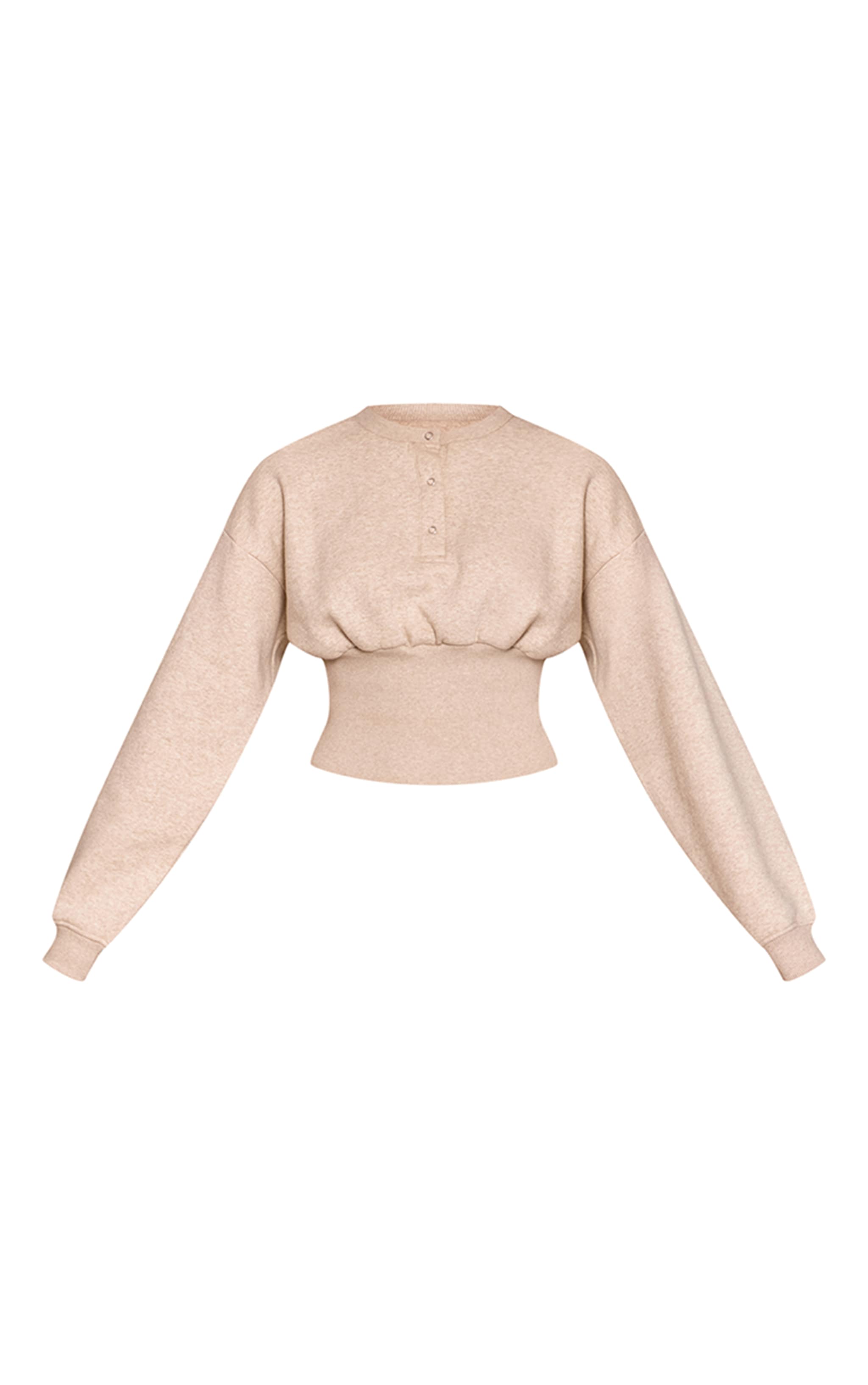 Oatmeal Marl Button Up Cinched Sweatshirt image 5