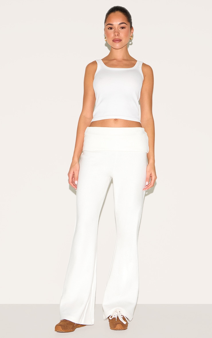 Cream Super Soft Foldover Waist Flare Lounge Pants image 2
