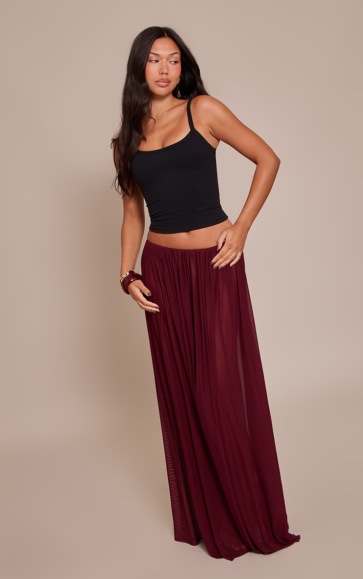 Wine Mesh Drape Maxi Skirt image 4