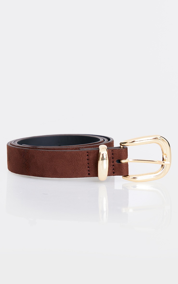 Chocolate Faux Suede Squared Buckle Waist Belt image 2