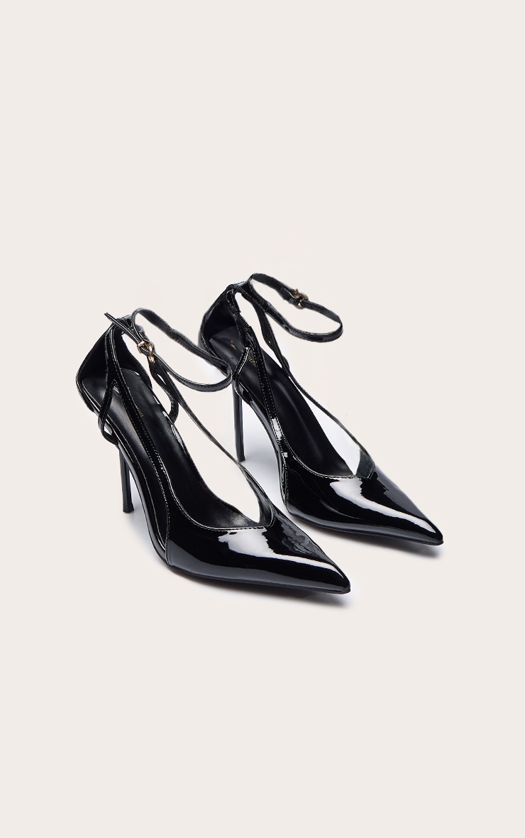 Black Cut Out Strap High Stiletto Heeled Courts image 3